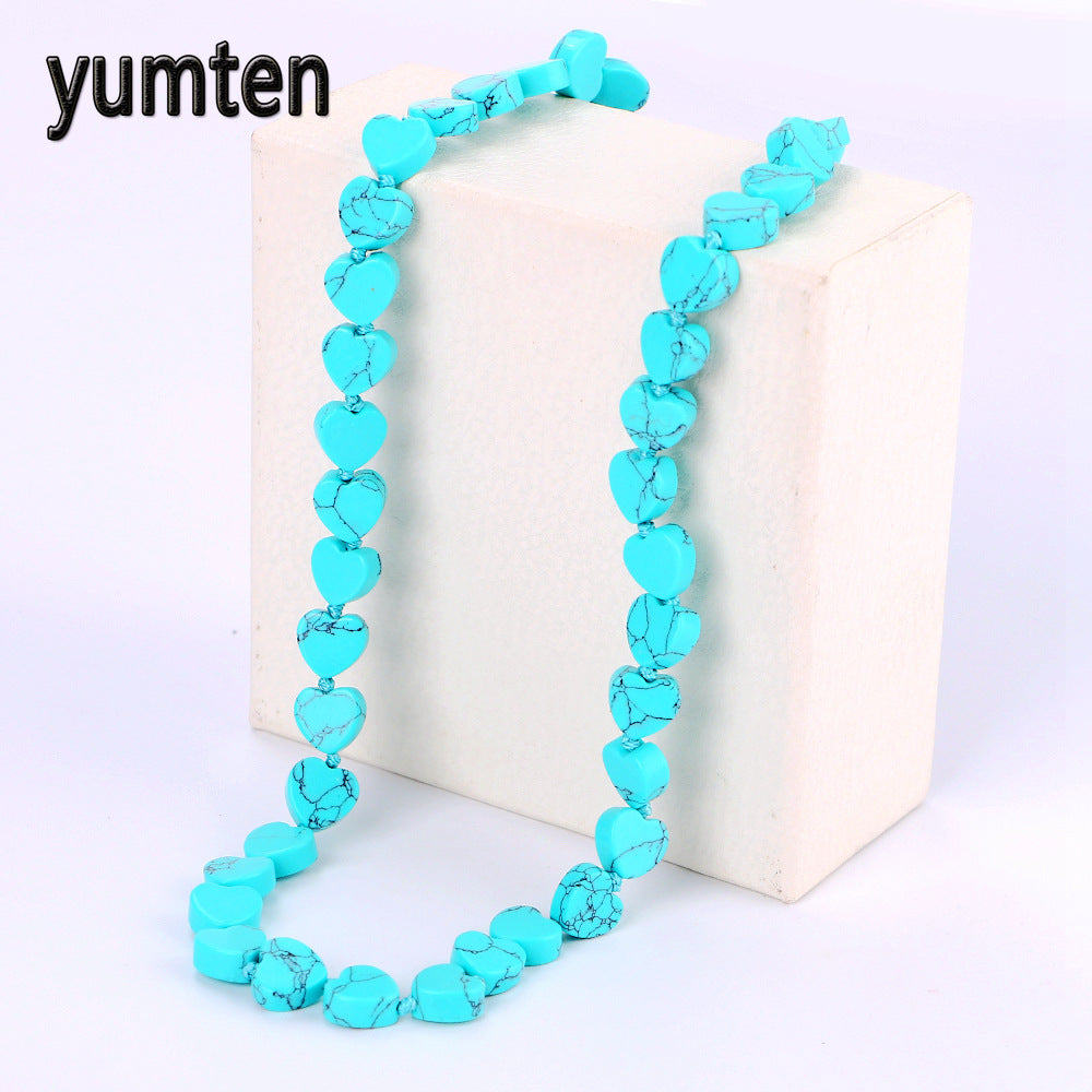 Women Crystal Necklace Turquoise Love Heart Bead Chain Power Gemstone Fine Jewelry Genuine Natural Accessories Naszyjnik