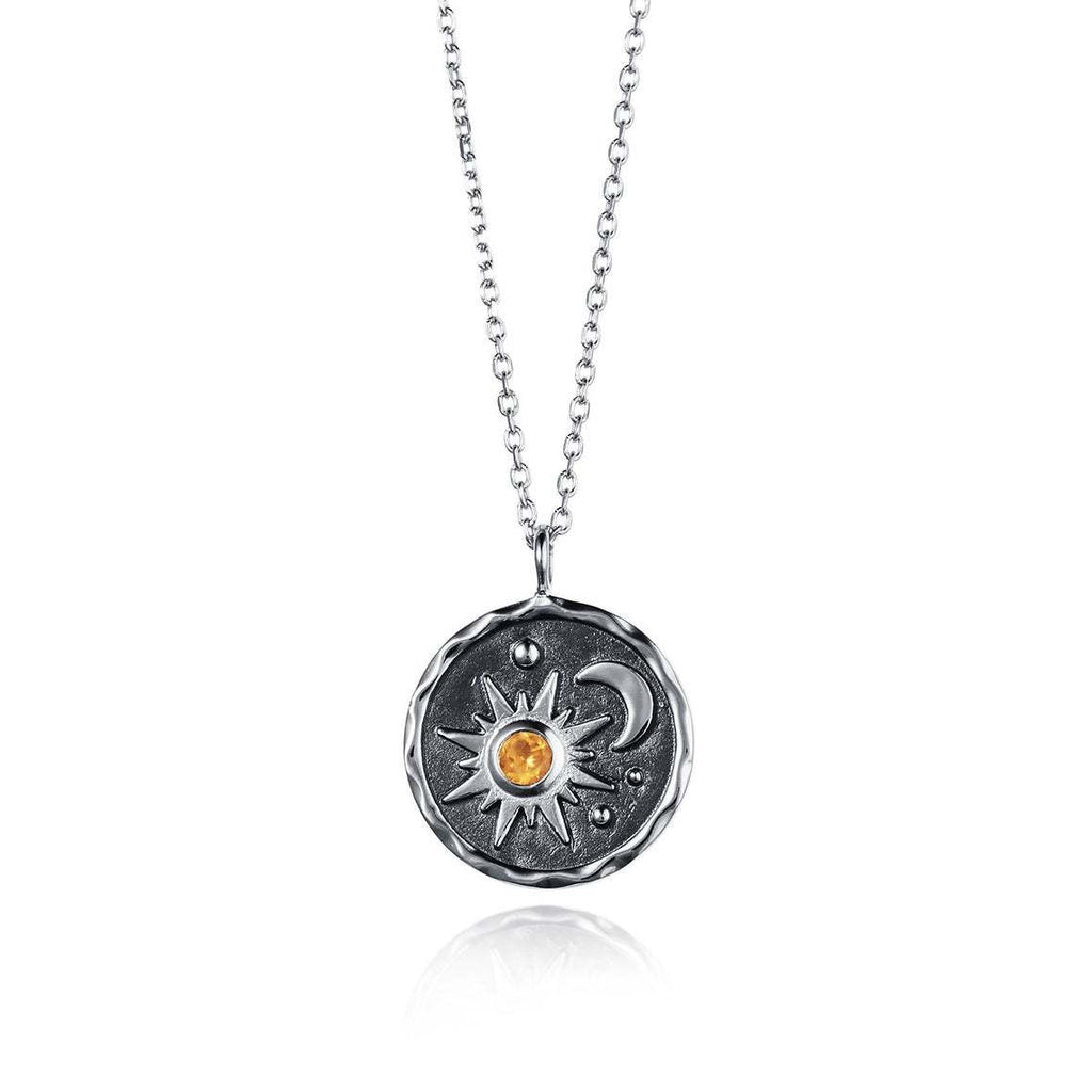 Yungqi Vintage Crystal Sun Totem Moon Pendant Necklace Women Goth Charm Coin Disc Choker Chain Necklaces Jewelry Femme collar