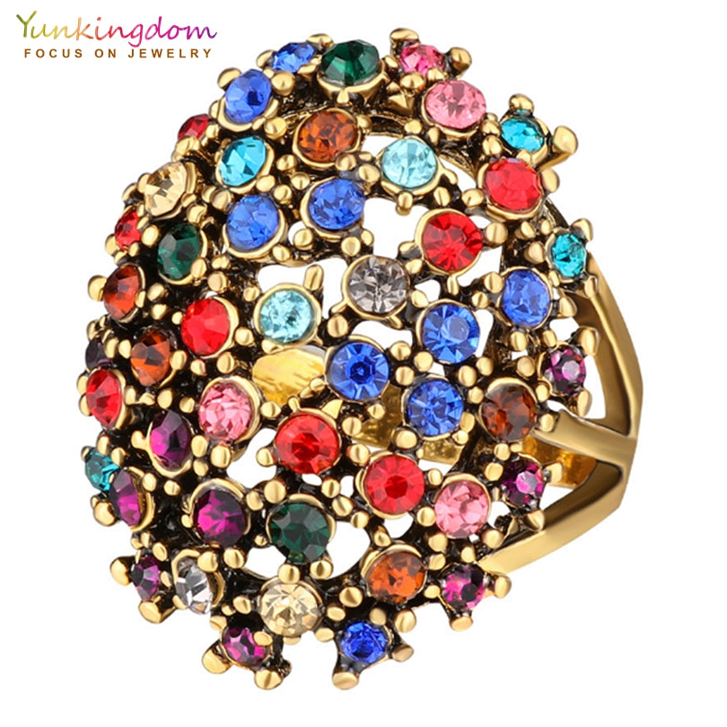 Charms Bohemia Jewelry Antique Silver /Gold Color Resin Ethnic Rings for Women Girls Beach Party Rings