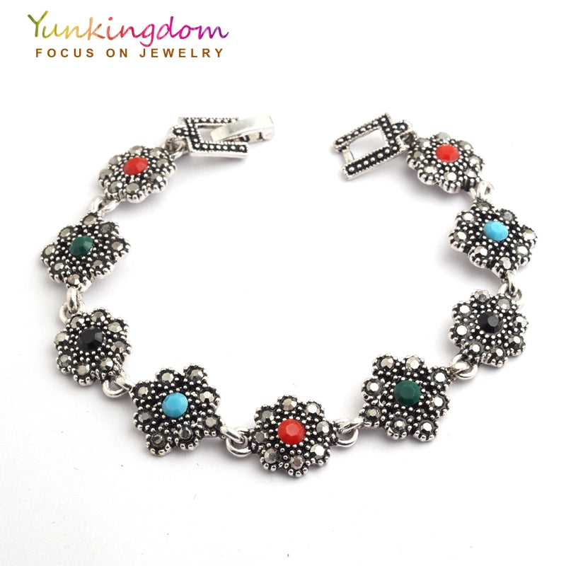 Colorful Crystal Tibet Silver Flower Design Bracelets 2020 New Elegant Jewelry For Women Gift Fine Jewelry YUN0583