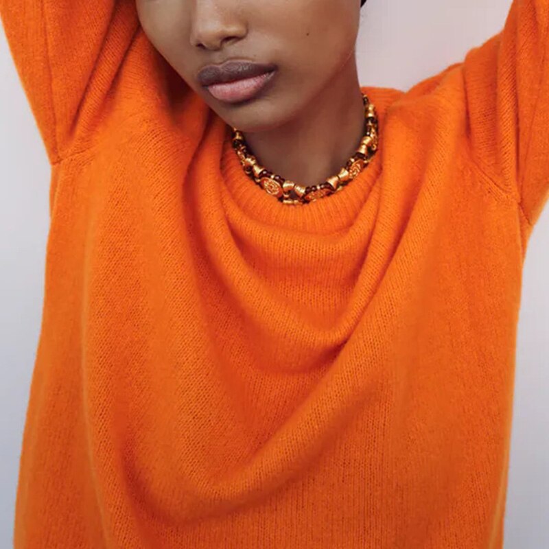 ZA Necklaces Trendy Ladies Gold Color Round Metal Printing Purple Crystal Beads Handmade Beaded Chokers Necklaces For Women Gift