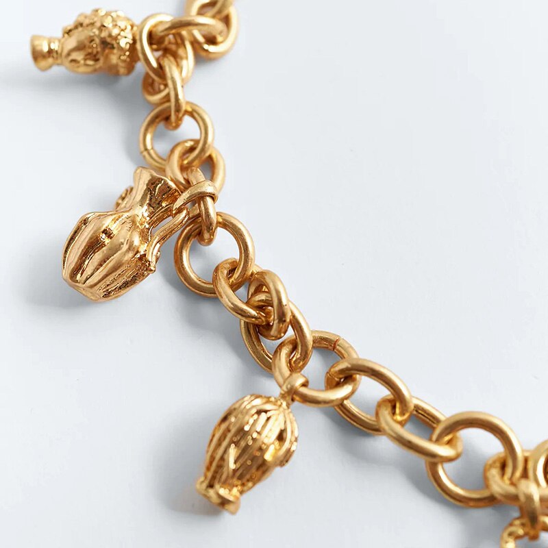 ZA Vintage Geometric Avatar Gold Metal Pendant Statement Necklace Women Trendy Long Gothic Chain Necklace Jewelry