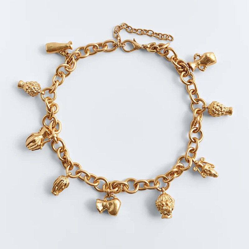 ZA Vintage Geometric Avatar Gold Metal Pendant Statement Necklace Women Trendy Long Gothic Chain Necklace Jewelry