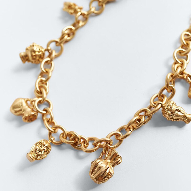 ZA Vintage Geometric Avatar Gold Metal Pendant Statement Necklace Women Trendy Long Gothic Chain Necklace Jewelry