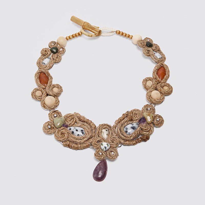 ZA Vintage Handmade Hemp Rope Acrylic Statement Necklace Women 2021 Trendy Hyperbole Choker Necklace  Jewelry Gifts