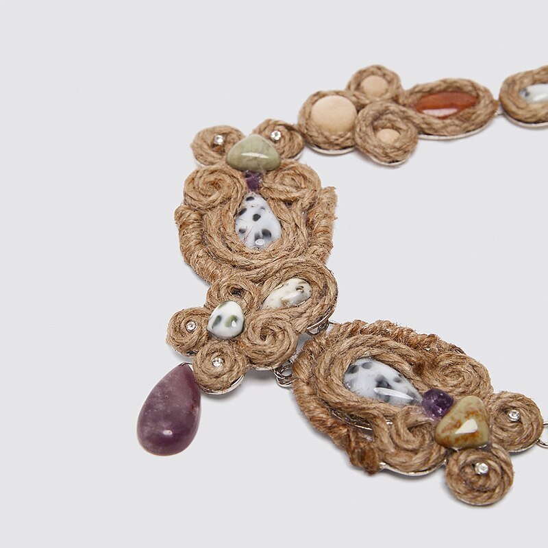 ZA Vintage Handmade Hemp Rope Acrylic Statement Necklace Women 2021 Trendy Hyperbole Choker Necklace  Jewelry Gifts
