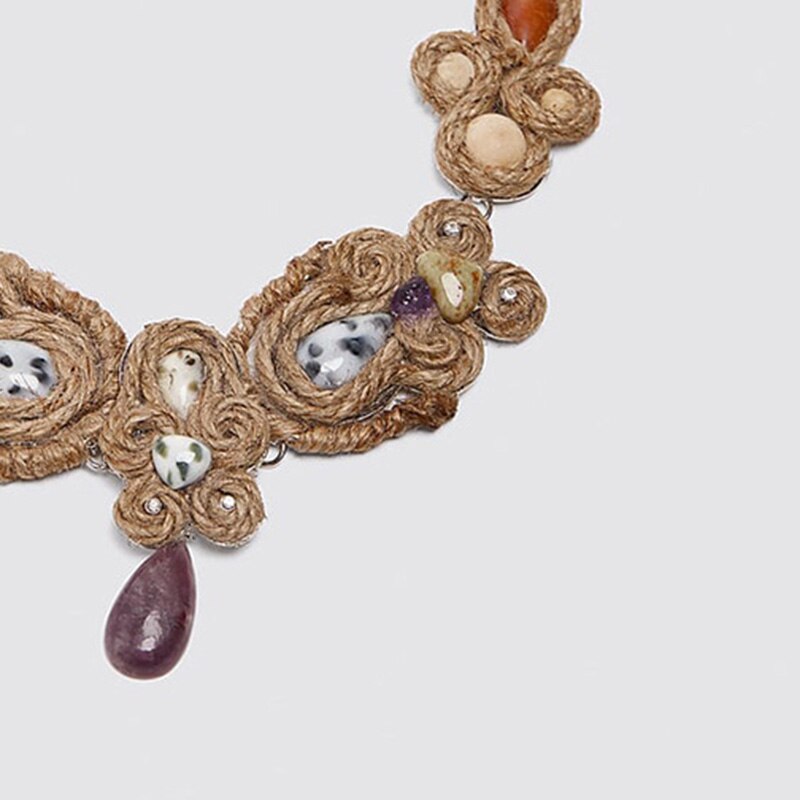 ZA Vintage Handmade Hemp Rope Acrylic Statement Necklace Women 2021 Trendy Hyperbole Choker Necklace  Jewelry Gifts