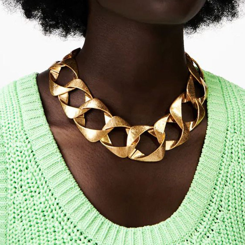 ZA Vintage Statement Hyperbole Gold Metal Chain Women's Necklace 2021 Geometric Choker Female Necklace Jewelry Gifts
