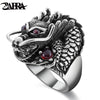 100% Solid 925 Sterling Silver Dragon Red Zircon Eye Domineering Men Ring Vintage Punk Retro Big Gothic Ring Men Jewelry