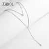 ZAKOL INS Fashion Round Double Layer Clavicle Choker Necklace for Women Girl Geometric Cubic Zirconia Chain Necklace Jewelry