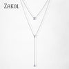 ZAKOL INS Fashion Round Double Layer Clavicle Choker Necklace for Women Girl Geometric Cubic Zirconia Chain Necklace Jewelry