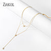 ZAKOL INS Fashion Round Double Layer Clavicle Choker Necklace for Women Girl Geometric Cubic Zirconia Chain Necklace Jewelry