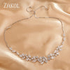 ZAKOL  Exquisite Marquise Cut Cubic Zircon Leaf Adjustable Chain Choker Necklaces For Women Bridal Wedding Jewelry