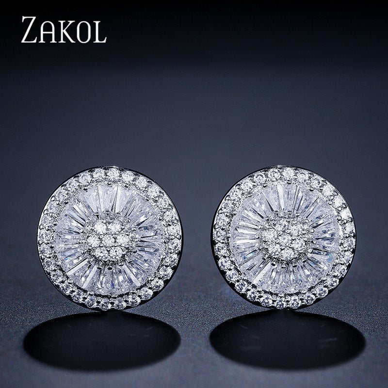 Top Quality CZ Crystal Women Fashion Jewelry Shiny Round Cubic Zircon Necklace Earrings Ring Bridal Jewelry set FSSP2013