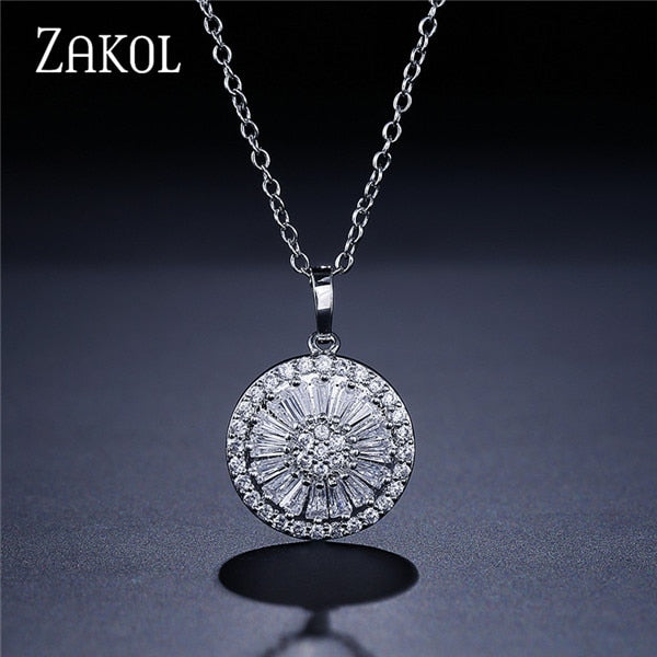Top Quality CZ Crystal Women Fashion Jewelry Shiny Round Cubic Zircon Necklace Earrings Ring Bridal Jewelry set FSSP2013