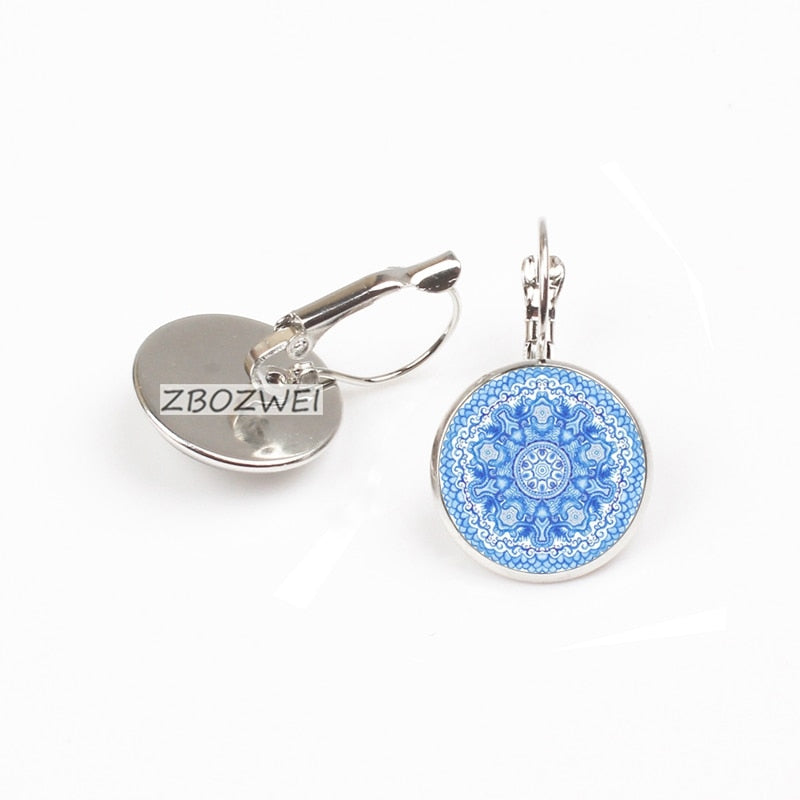 ZBOZWEI Fashion Silver Color Jewelry Mandala Charm Earrings Henna Stud Earrings OM Symbol Buddhism Zen Online Shopping India