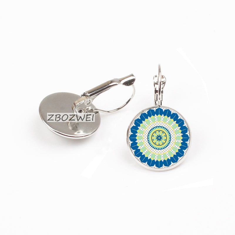 ZBOZWEI Fashion Silver Color Jewelry Mandala Charm Earrings Henna Stud Earrings OM Symbol Buddhism Zen Online Shopping India