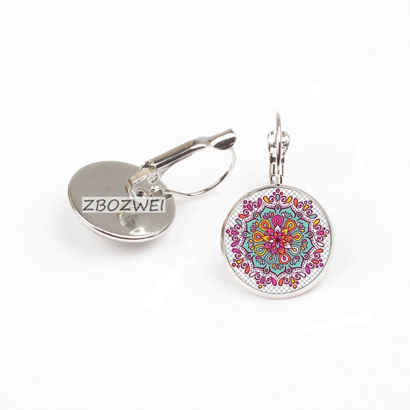 ZBOZWEI Fashion Silver Color Jewelry Mandala Charm Earrings Henna Stud Earrings OM Symbol Buddhism Zen Online Shopping India