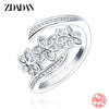 ZDADAN 925 Sterling Silver Fashion Adjustable Open CZ Flowers Ring For Women Temperament Jewelry Accessories Gift