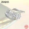 ZDADAN 925 Sterling Silver Fashion Adjustable Open CZ Flowers Ring For Women Temperament Jewelry Accessories Gift