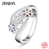 ZDADAN 925 Sterling Silver Fashion Adjustable Open CZ Flowers Ring For Women Temperament Jewelry Accessories Gift