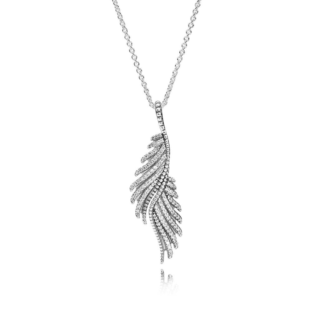 ZEG High Quality 100% Sliver Official Copy Pan 1:1 Feather Necklace Have Logo Women Fashion Jewerly Free Mail