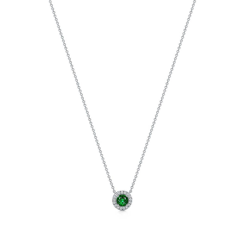 ZEG High Quality 100% Sterling Silver Original 1:1 Gree Sapphire and Diamond Pendant Necklaces Has Logo Women Jewelry Free Mail