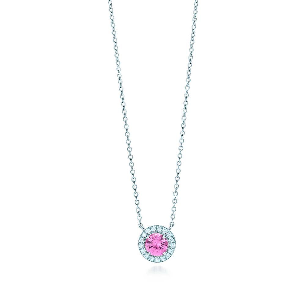 ZEG High Quality 100% Sterling Silver Original 1:1 Pink Sapphire and Diamond Pendant Necklaces Has Logo Women Jewelry Free Mail