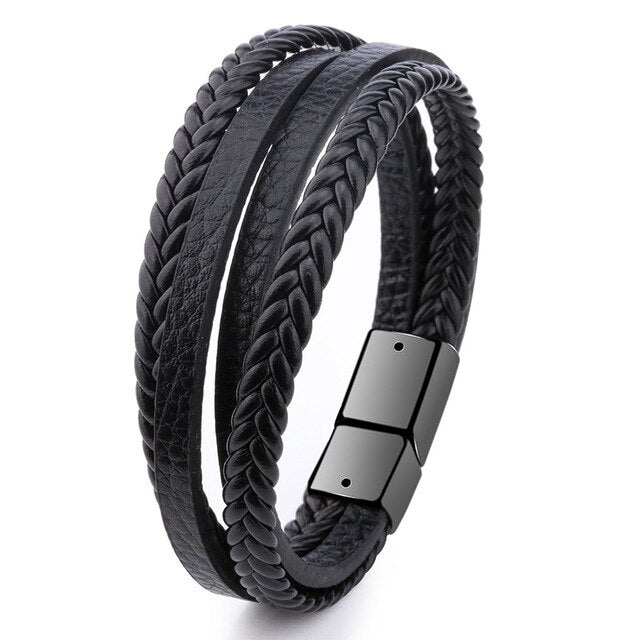 ZG  Men's Braided Leather Bracelets armband heren in Black and Brown Color with Magnetic Elegent Bracelet for Man