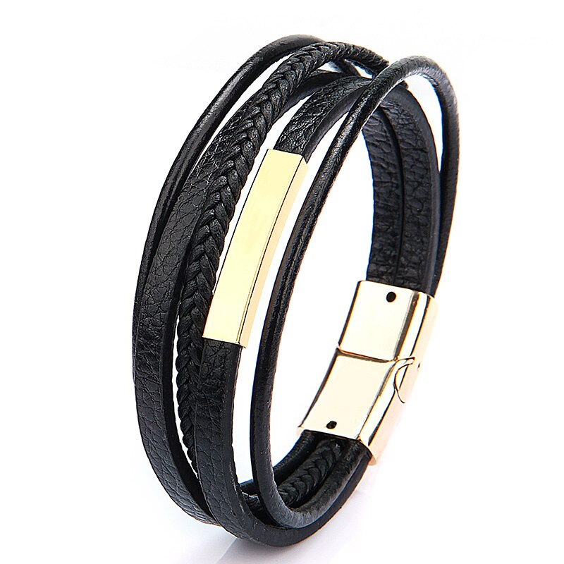 ZG  Men's Braided Leather Bracelets armband heren in Black and Brown Color with Magnetic Elegent Bracelet for Man