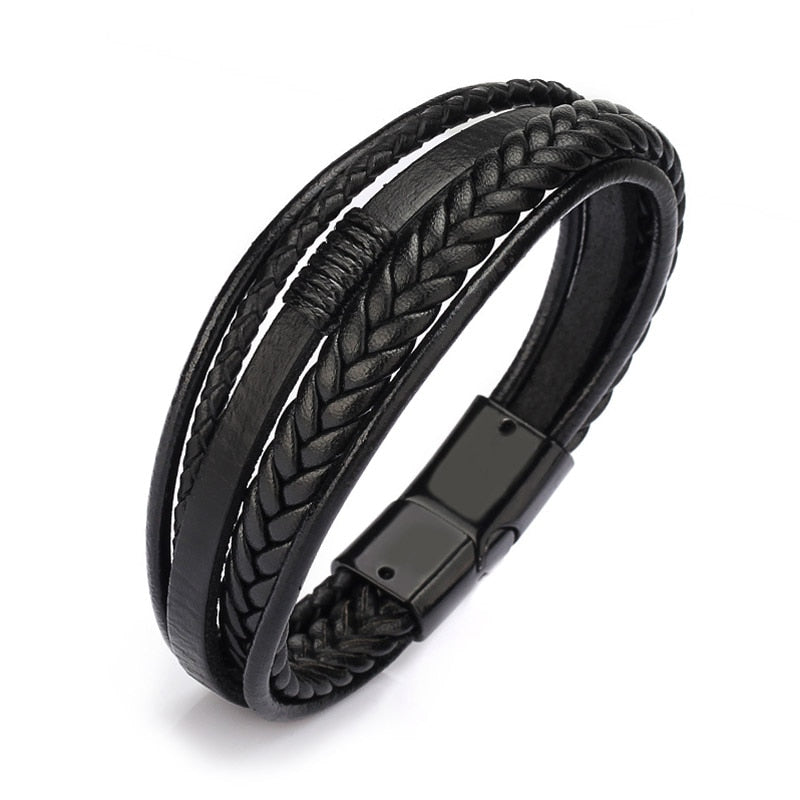 ZG  Men's Braided Leather Bracelets armband heren in Black and Brown Color with Magnetic Elegent Bracelet for Man