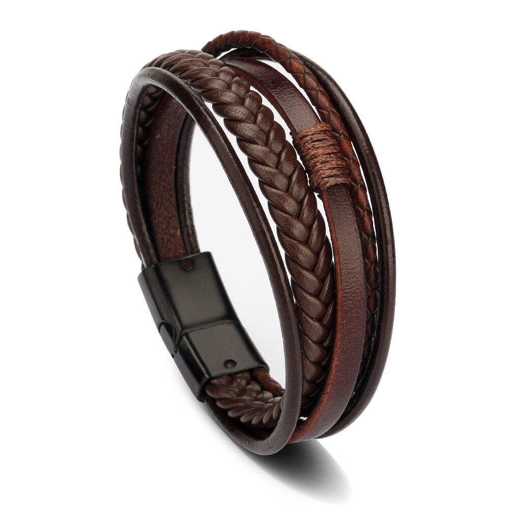 ZG  Men's Braided Leather Bracelets armband heren in Black and Brown Color with Magnetic Elegent Bracelet for Man