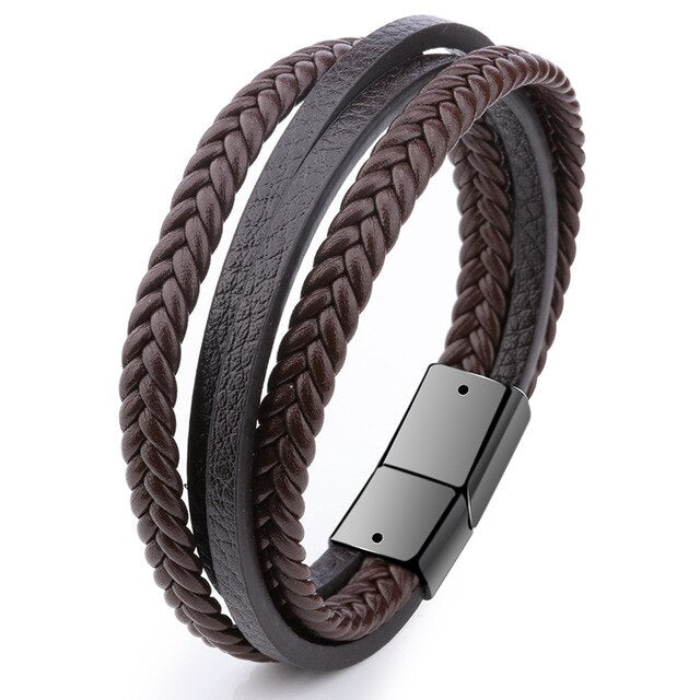 ZG  Men's Braided Leather Bracelets armband heren in Black and Brown Color with Magnetic Elegent Bracelet for Man