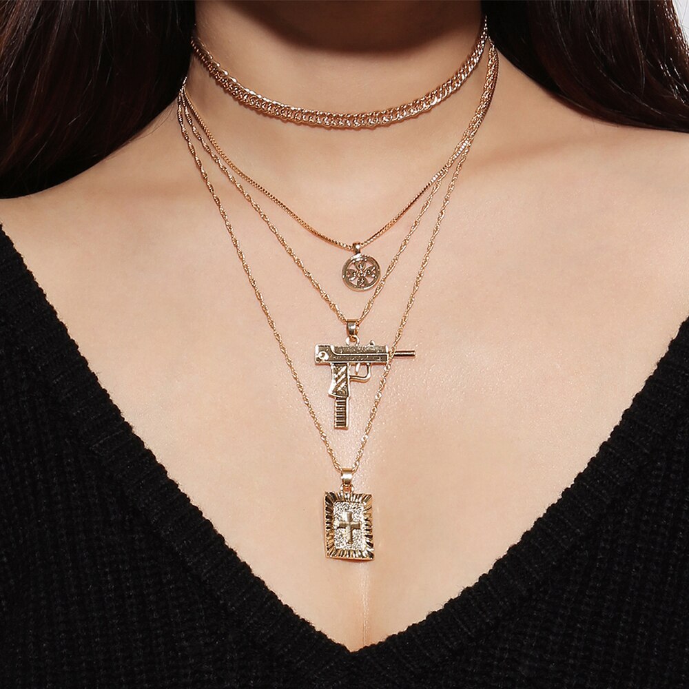 ZHAOFENG necklaces for women 2021 statement harajuku gold chain pendant layered jewelry religious bijoux chain