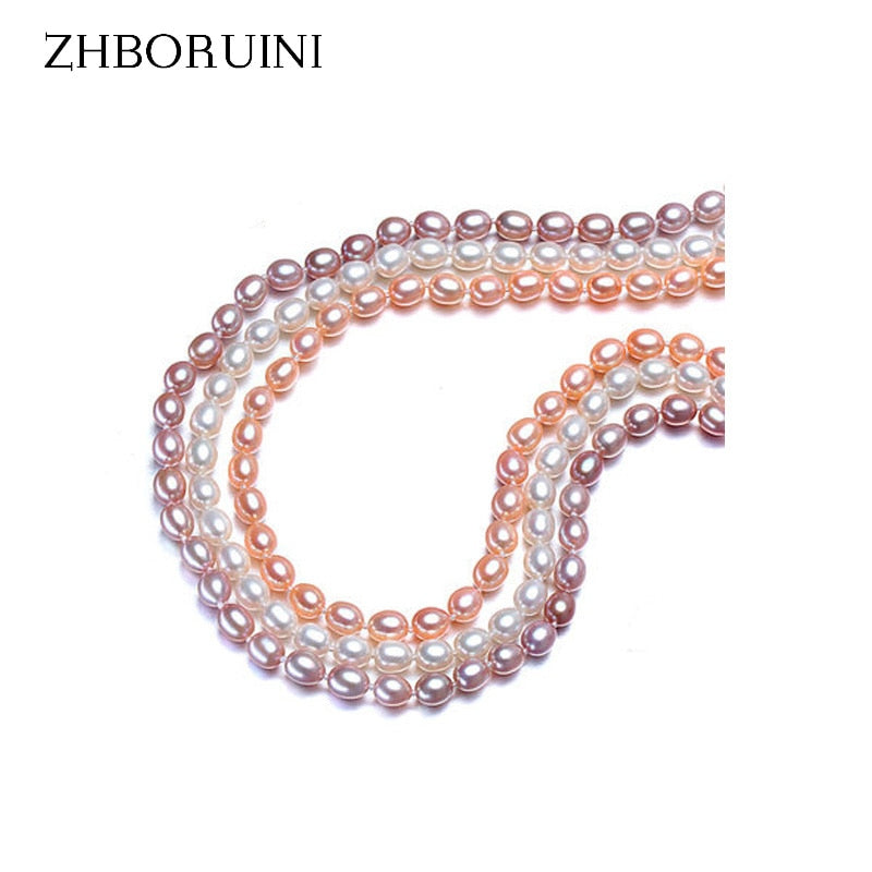 2020 Necklace Pearl Jewelry Natural Freshwater Pearl 6-7mm Rice 925 sterling silver Jewelry Choker Necklace For Women