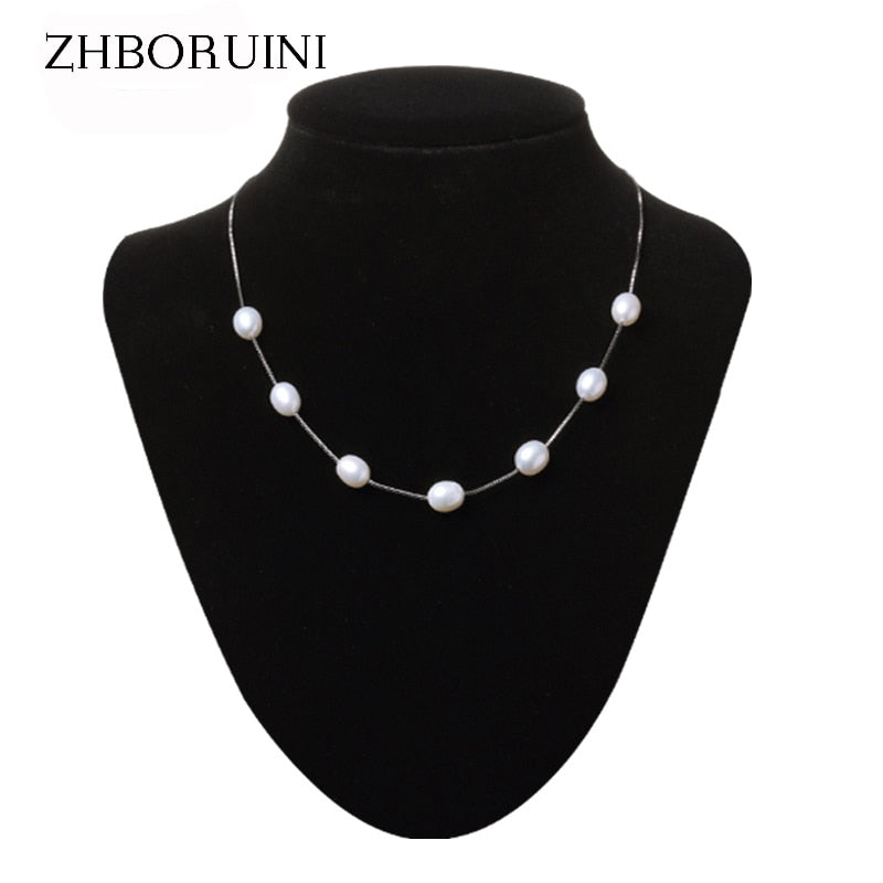 Pearl Necklace Pearl Jewelry 925 Sterling Silver Jewelry For Women Natural Pearl 8-9mm Water Drop Babysbreath Gift