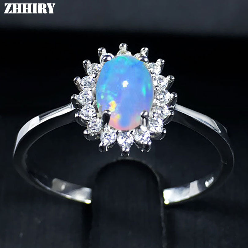 For Woman Genuine Natural Fire Opal Ring 925 Sterling Silver Rings Color Gemstone Fine Jewelry