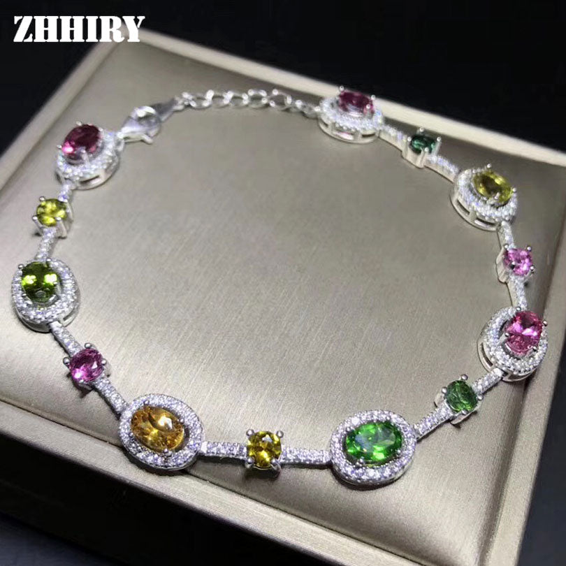 Genuine Natural Tourmaline Bracelet 925 Sterling Silver Bracelets For Women Color Gemstone Fine Jewelry