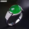 Real Natural Green Chalcedony Ring Genuine Solid 925 Sterling Silver For Woman Big Jade Gemstone Rings Fine Jewelry