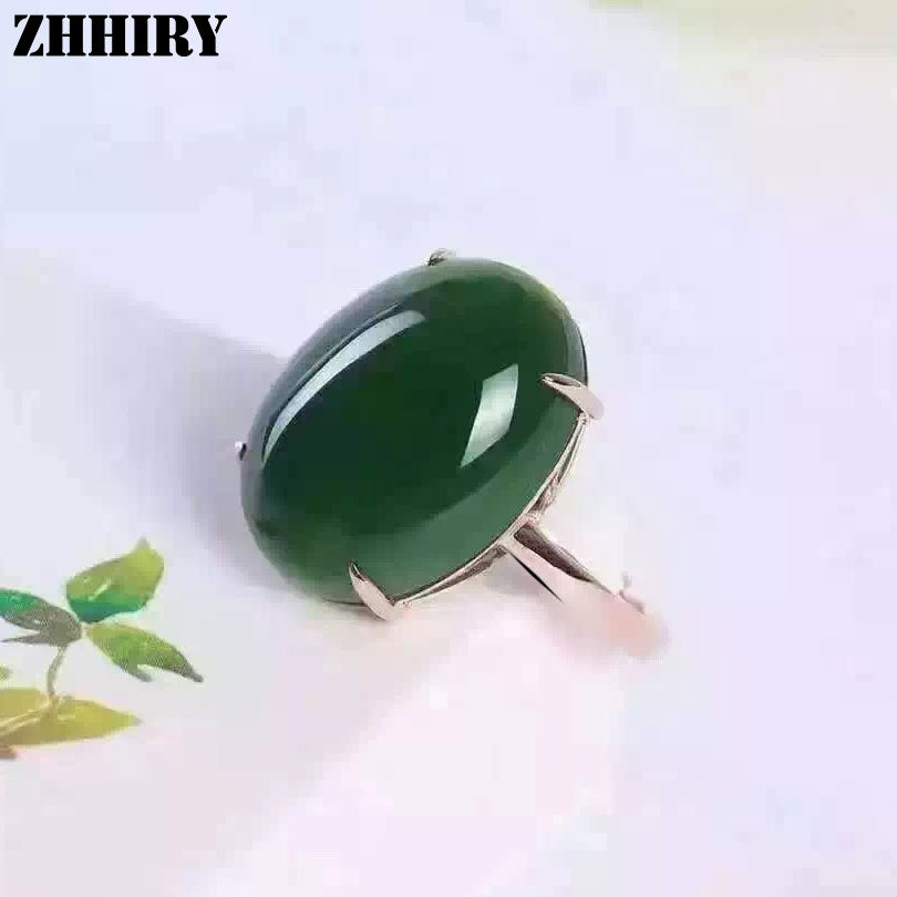 Women Natural Green Jasper Ring Real 925 Sterling Silver Big Gemstone Rings Lady Fine Jewelry