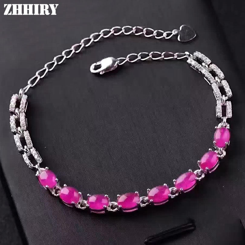 Women Natural Ruby Gem Bracelet Genuine Solid 925 Sterling Silver Precious Stone Fine Colored Tones Jewelry