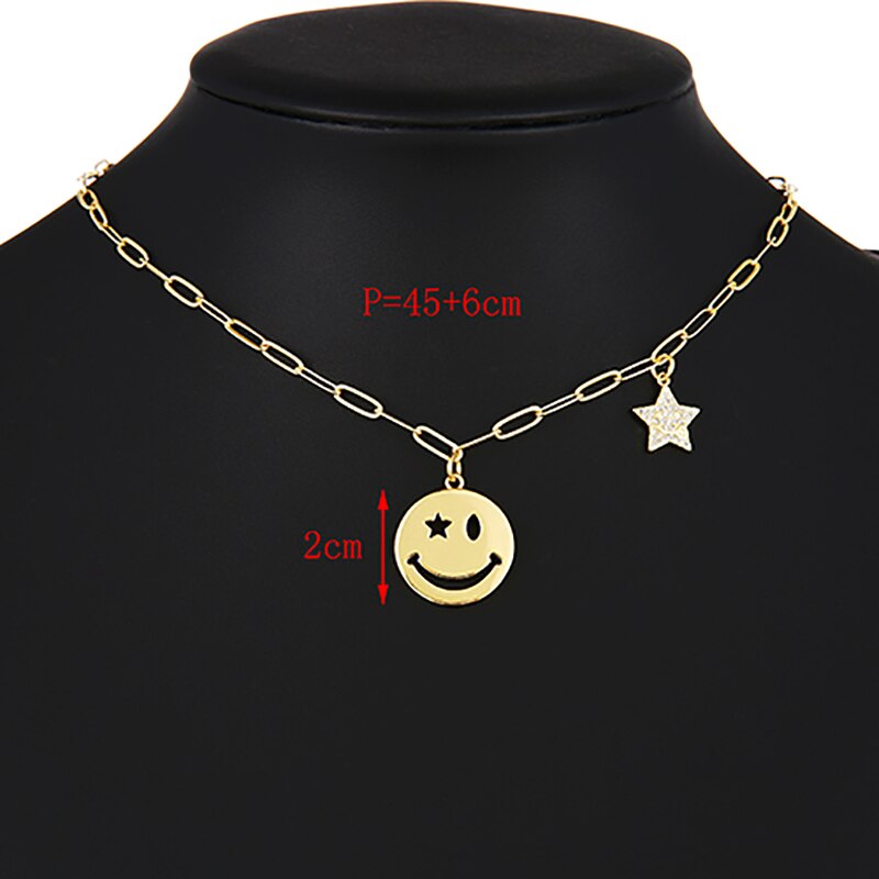 ZHINI Female's Smiley Face Choker Necklaces Boho Gold Color Star Party Pendant Necklace Rhinestone Handmade Jewelry 2021