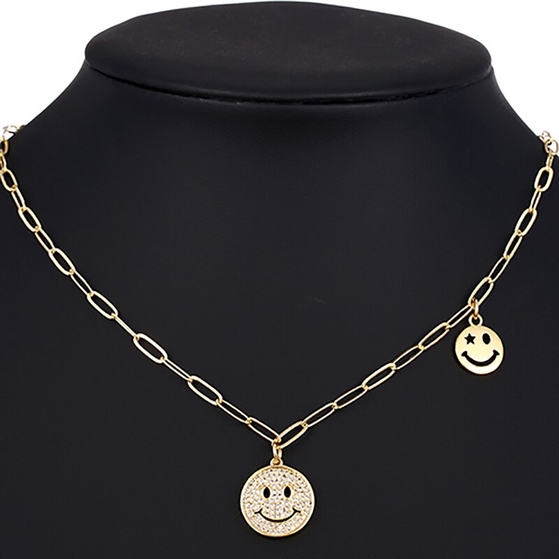 ZHINI Female's Smiley Face Choker Necklaces Boho Gold Color Star Party Pendant Necklace Rhinestone Handmade Jewelry 2021