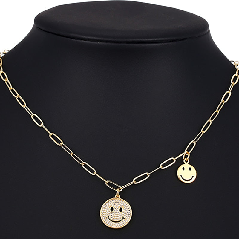 ZHINI Female's Smiley Face Choker Necklaces Boho Gold Color Star Party Pendant Necklace Rhinestone Handmade Jewelry 2021