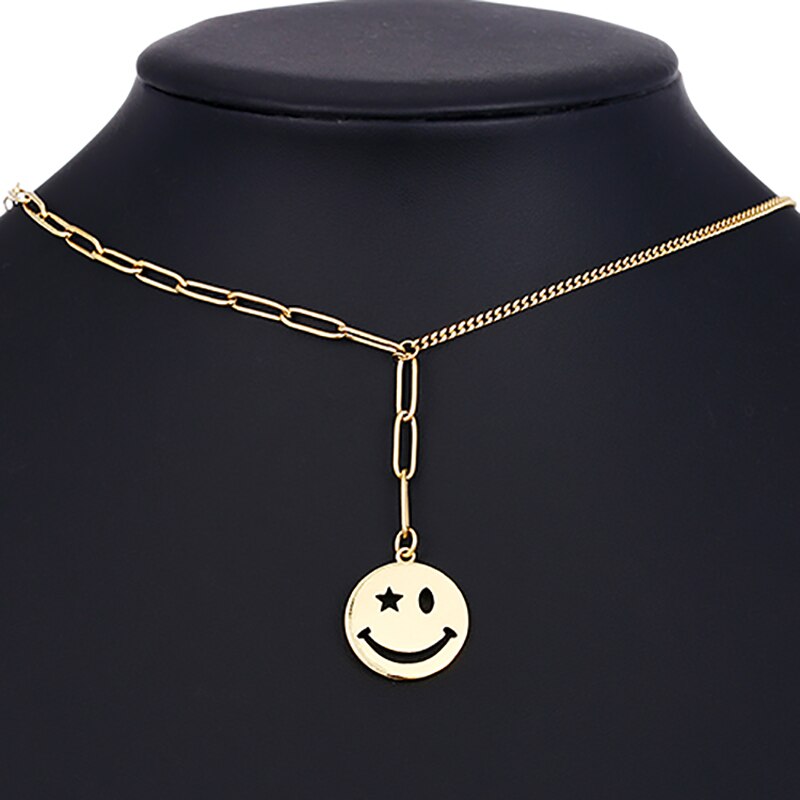 ZHINI Female's Smiley Face Choker Necklaces Boho Gold Color Star Party Pendant Necklace Rhinestone Handmade Jewelry 2021