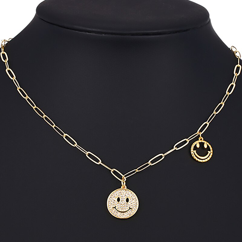 ZHINI Female's Smiley Face Choker Necklaces Boho Gold Color Star Party Pendant Necklace Rhinestone Handmade Jewelry 2021