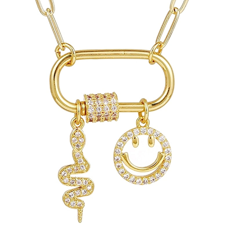 ZHINI Female's Smiley Face Choker Necklaces Boho Gold Color Star Party Pendant Necklace Rhinestone Handmade Jewelry 2021