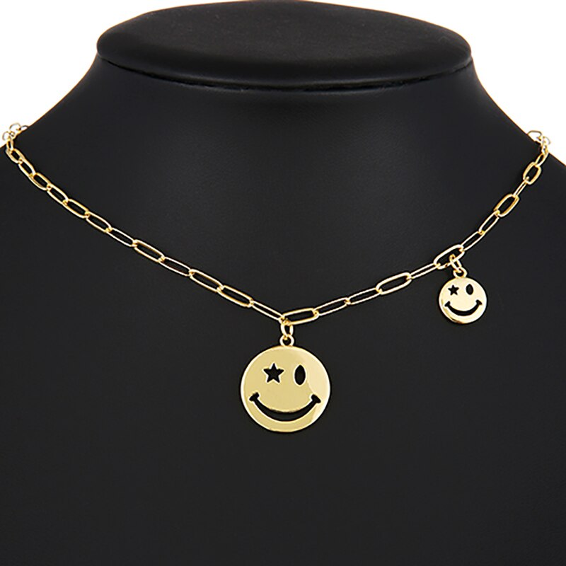 ZHINI Female's Smiley Face Choker Necklaces Boho Gold Color Star Party Pendant Necklace Rhinestone Handmade Jewelry 2021