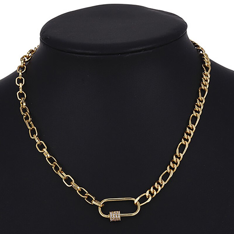 ZHINI Gold Color Punk Round Circle Thick Chain Choker Necklace Charming Zircon Pendant Statement Necklace Jewelry 2021