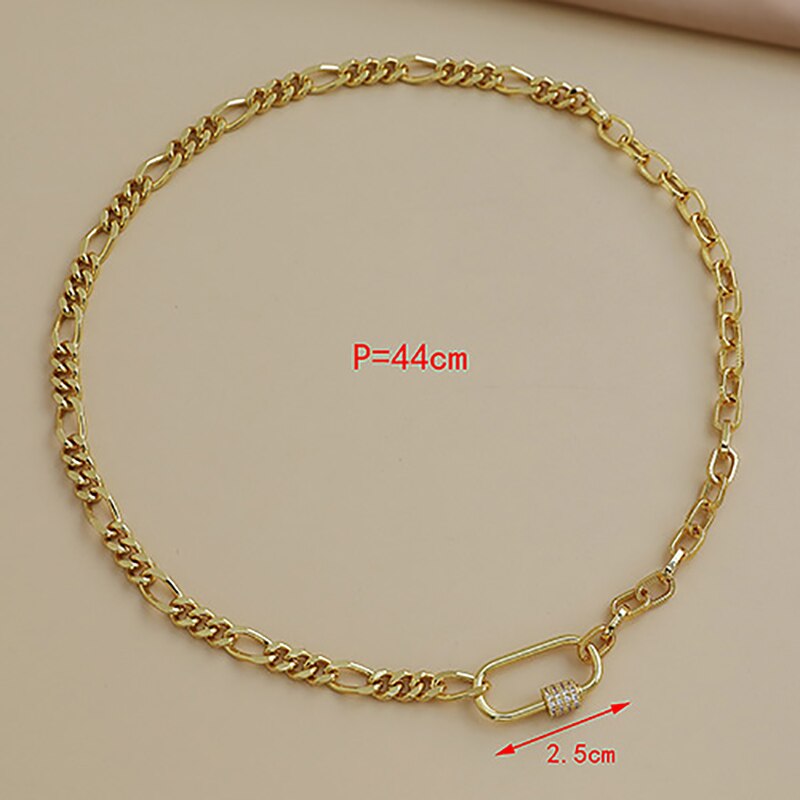 ZHINI Gold Color Punk Round Circle Thick Chain Choker Necklace Charming Zircon Pendant Statement Necklace Jewelry 2021